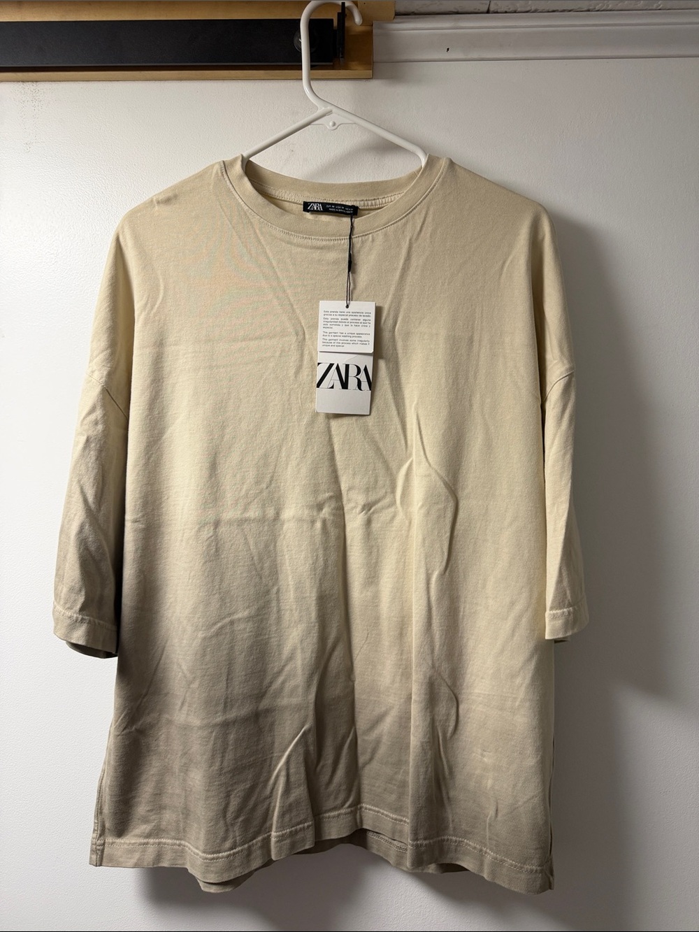 Zara Men's Beige Short Sleeve Cotton Tee